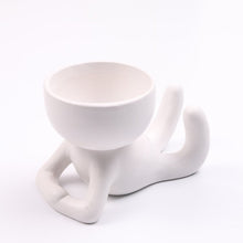 Chargement de l&#39;image dans la visionneuse de la galerie, Pot de fleur bonhomme allongé blanc
