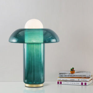 Lampe champignon en verre vert